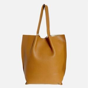 Unbranded Faux Pebbled Leather Tote Bag Double Handles Dark Tan Shopper School